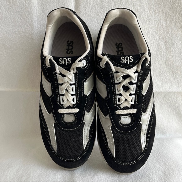 SAS Tour mesh black and silver lace up sneakers size Women's 7 W. Leather upper. - Picture 2 of 10
